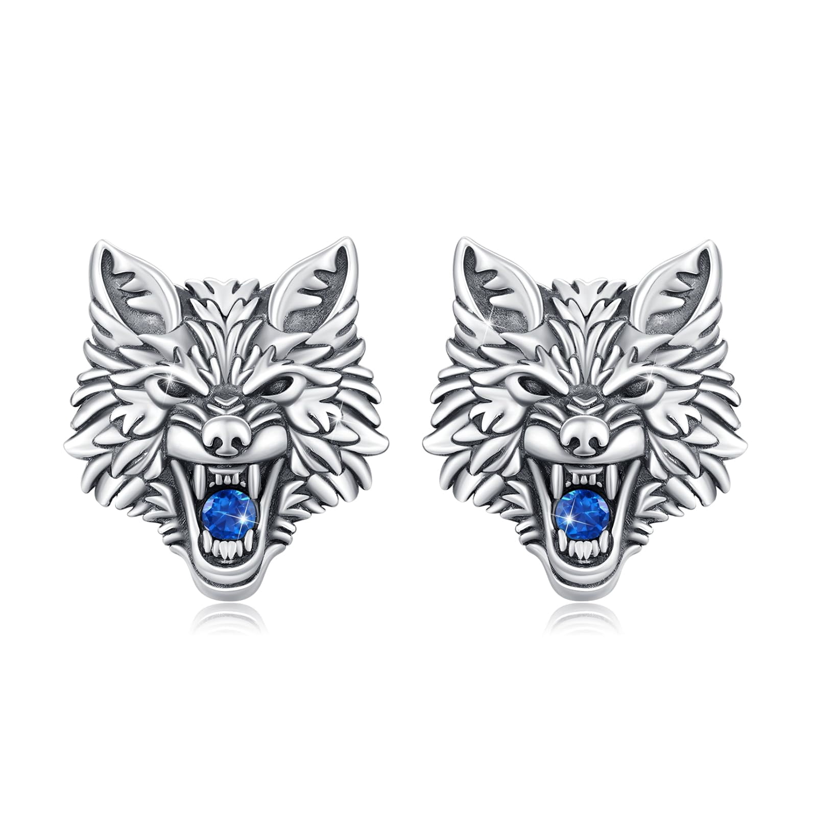Wolf Earrings S925 Sterling Silver September Birthstone Wolf Stud