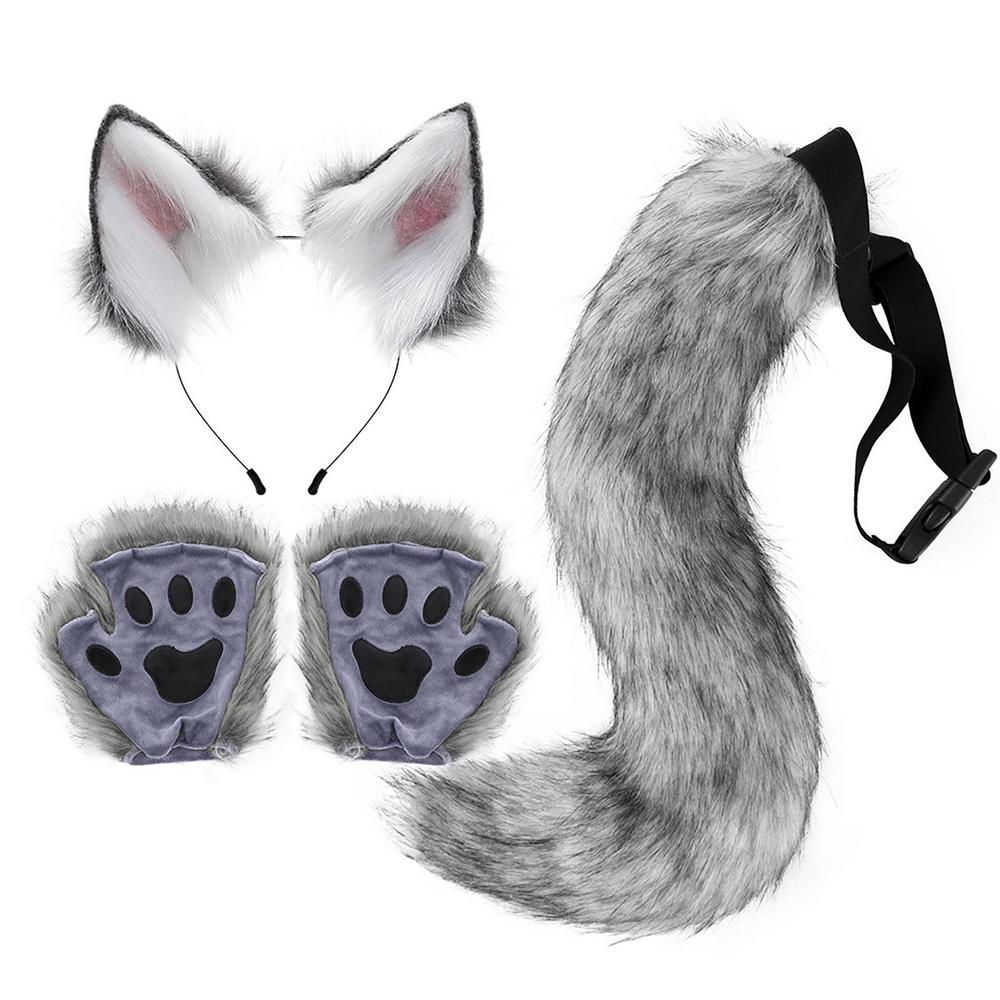 Wolf Ears Tail and Gloves Set Wolf Costume DressUp Halloween