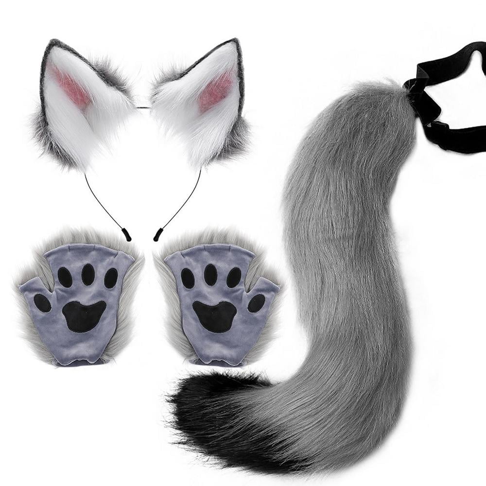 Wolf Ears Tail and Gloves Set Wolf Costume DressUp Halloween