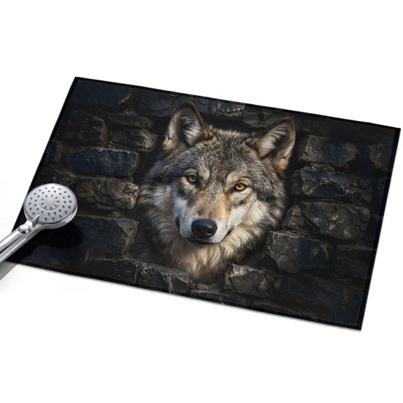 Wolf Entryway Rug 2x3ft Washable Non Slip Bathroom Rug Low Pile Soft Indoor Floor Front Door Mat Mysterious Black Dark Stones Gray Brown Rectangle Area Rugs Carpet for Kitchen Office Dining Room Home
