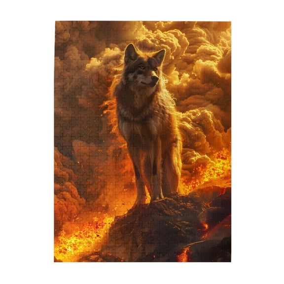 Wolf Eruption Fire Lava Smoke 1000-Piece Wooden Jigsaw Puzzle for Adults, Fun & Challenging Family Game, Stylish Wall Decor & Holiday Gift