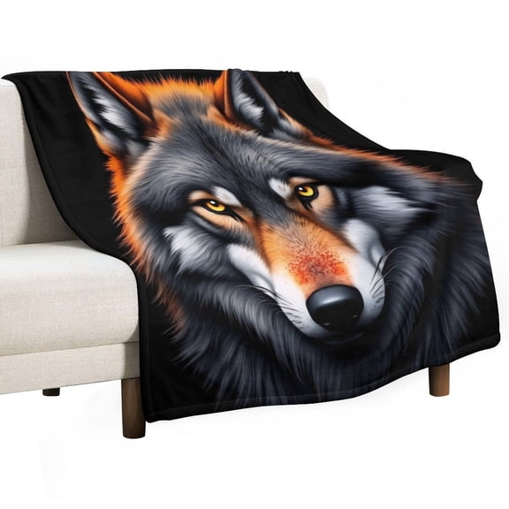 Wolf Face Illustration Throw Blanket Warm Microfiber Flannel Bedroom Decor Blankets For Beds