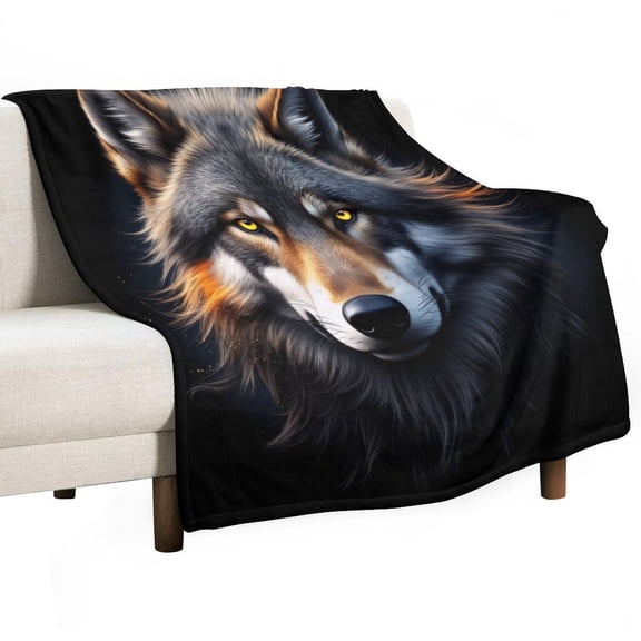 Wolf Face Portrait Throw Blanket Warm Microfiber Flannel Bedroom Decor Blankets For Beds