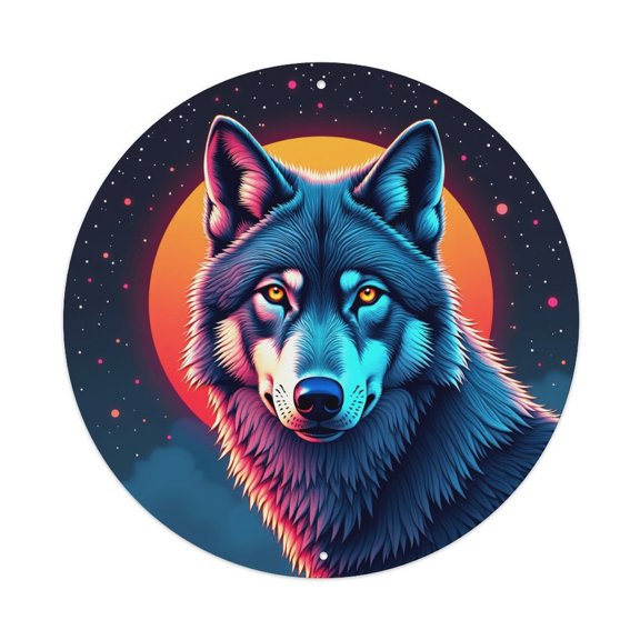 Wolf Face Portrait Vintage Round Metal Tin Sign Nostalgic Metal Sign Home Decor for Bar Garden Kitchen Restaurant Garage 8x8 Inch