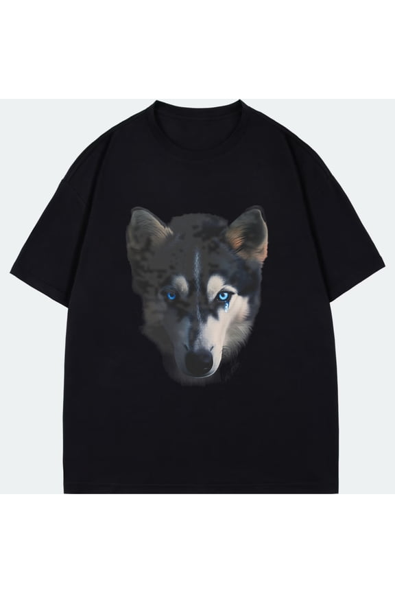 Wolf Face Print Black T-Shirt For Men And Women Casual Wear Outdoor Adventure Fashion Statement Piece