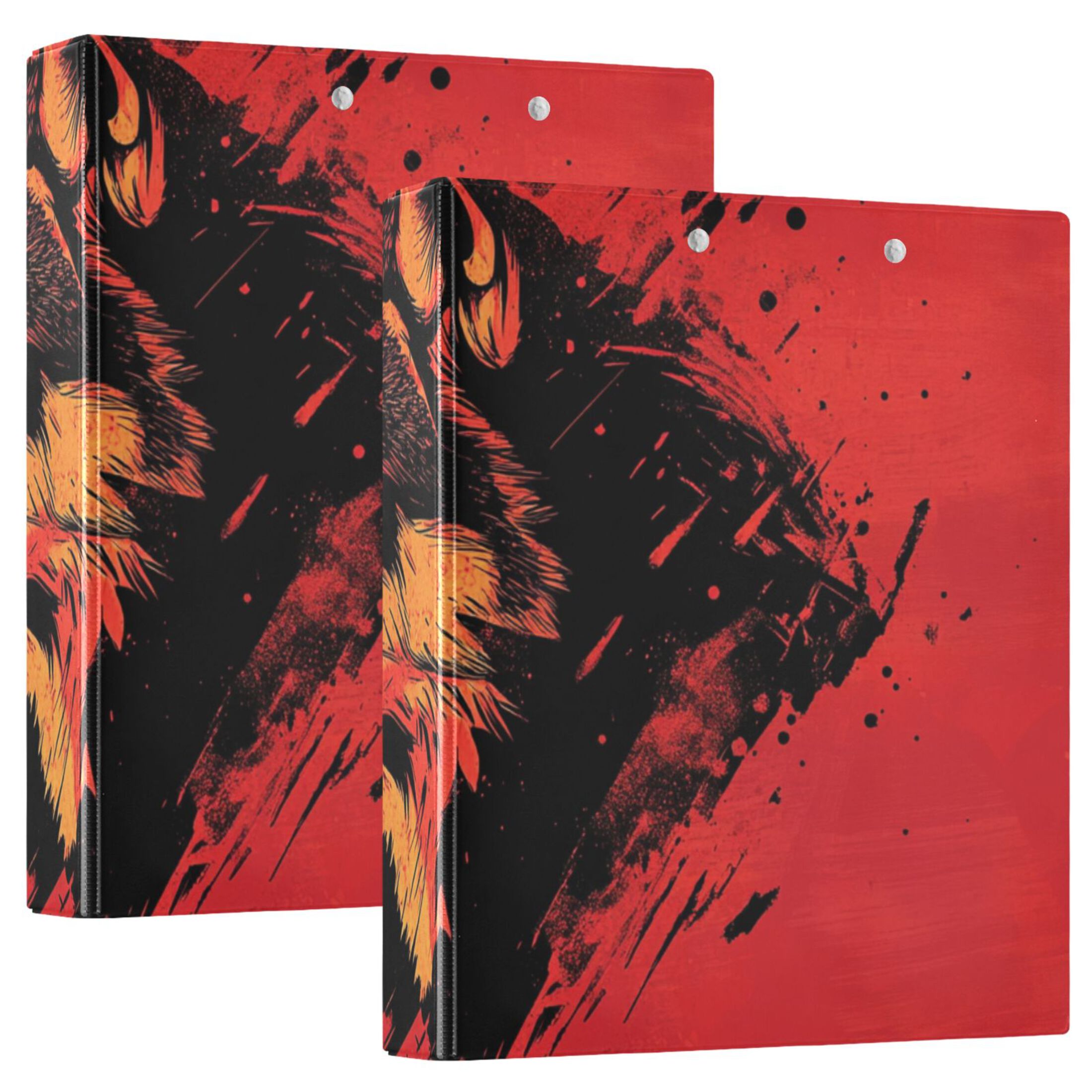 Wolf Face Red 3 Ring Binders 1.5 inch Hardcover File Folders with Interior Pockets A4 Size Organizer for School Office Hospital