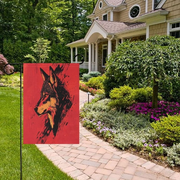 Wolf Face Red Garden Flag Double Sided 12 x 18 Inch Outside Yard Decoration Outdoor Flag