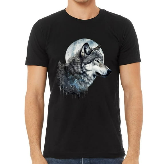 Wolf Face Short Sleeve T-Shirt - Moon T-Shirt - Animal Design Short Sleeve Tee