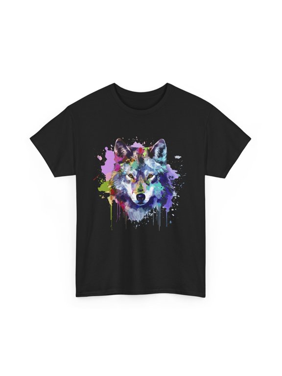 Wolf Face Splash Colorful Animal Graphic T-Shirt