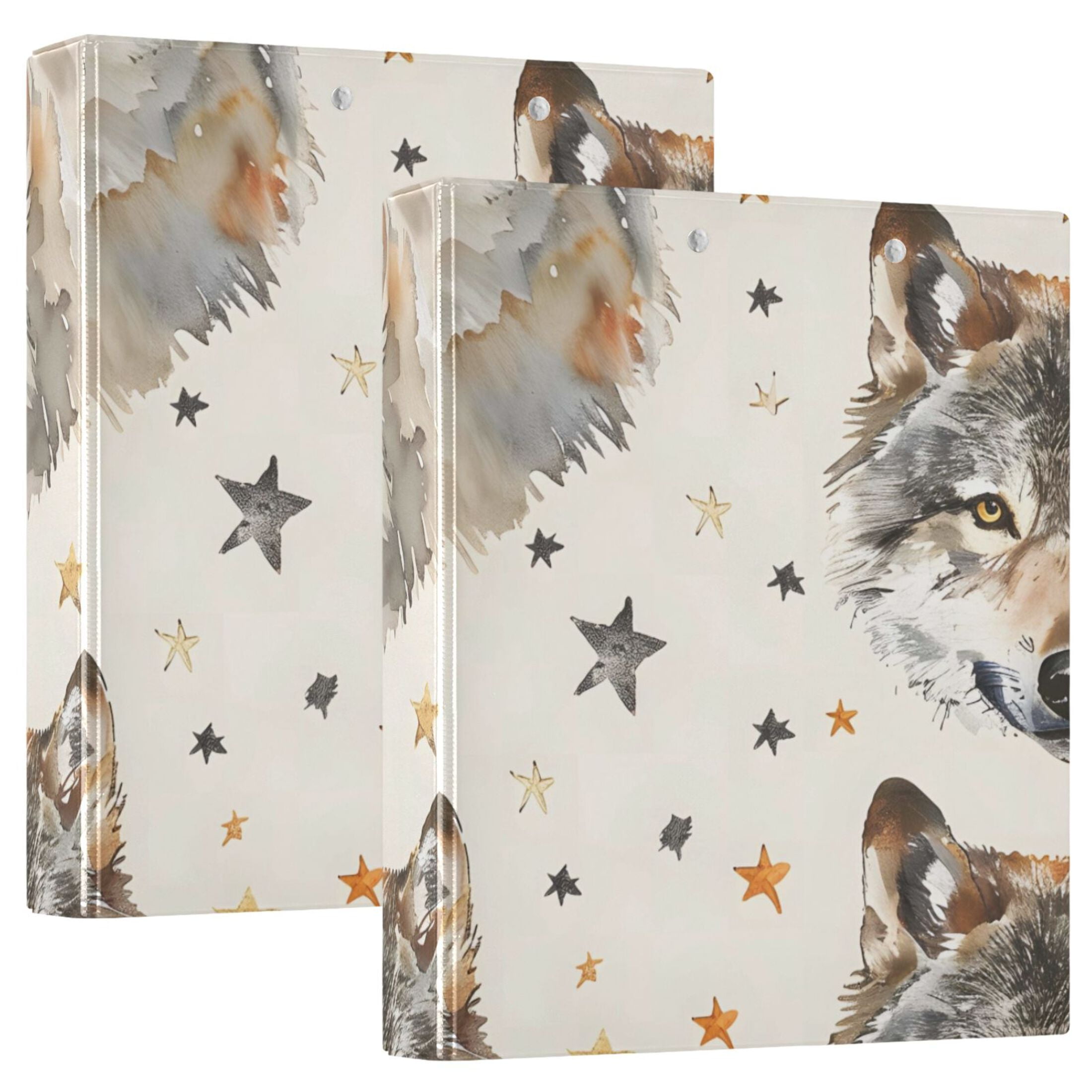 Wolf Face Stars 3 Ring Binders 1.5 inch Hardcover File Folders with Interior Pockets A4 Size Organizer for School Office Hospital