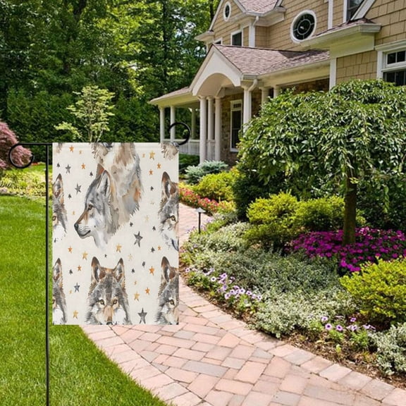 Wolf Face Stars Garden Flag Double Sided 12 x 18 Inch Outside Yard Decoration Outdoor Flag