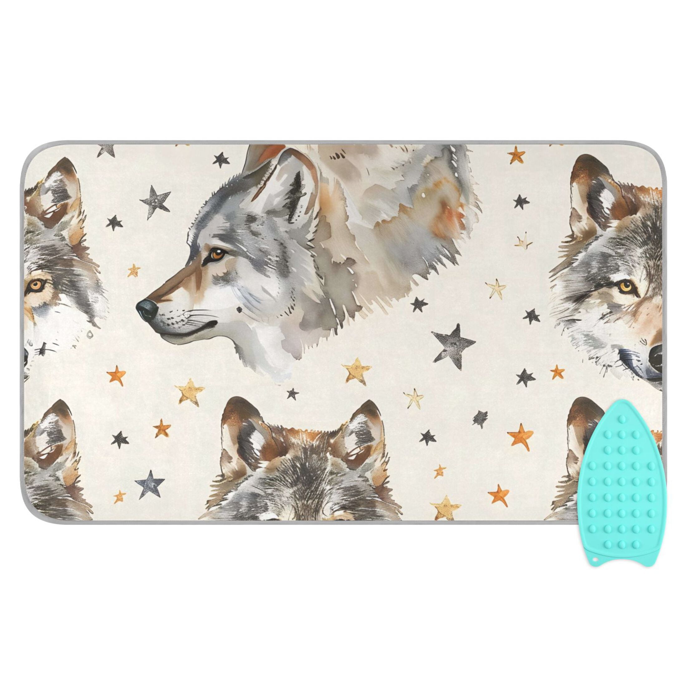 Wolf Face Stars Ironing Board Covers Heat Resistant Ironing Pad Mat Portable for Travel Washer Dryer Table