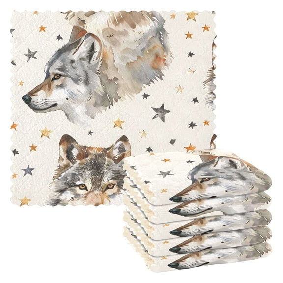 Wolf Face Stars Kitchen Towels 6 Pcs Dish Towels Absorbent Soft Quick Dry Towel Dish Rags for Washing Dishes