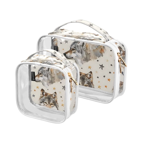 Wolf Face Stars Makeup Bags Set Travel Toiletry Bags Portable Cosmetic Bags Organizer Waterproof 2 Packs