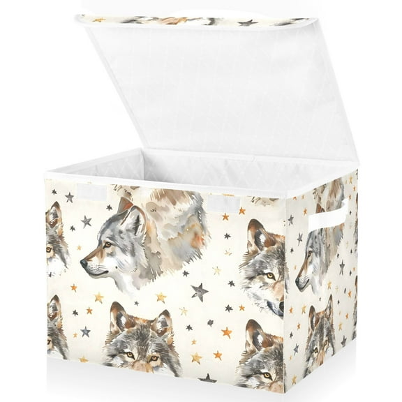 Wolf Face Stars Storage Basket for Shelves Foldable Container Organizer for Organizing Toys Clothes Books with Handles