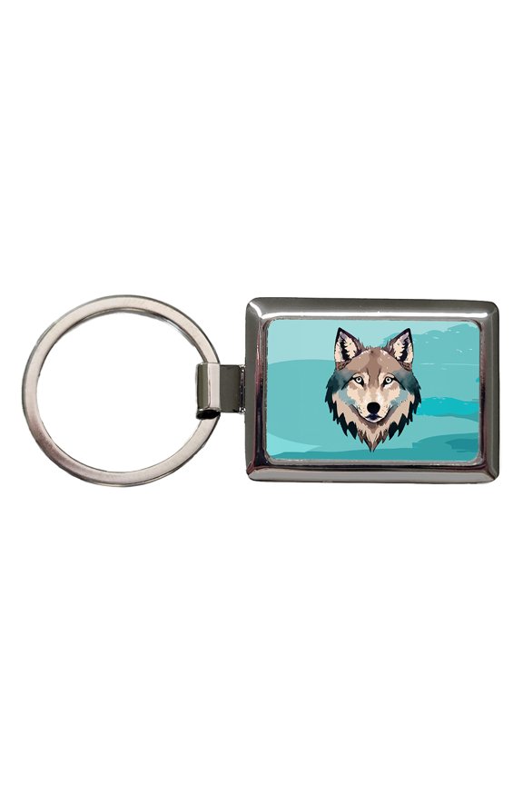 Wolf Face Watercolor Metal Rectangle Keychain