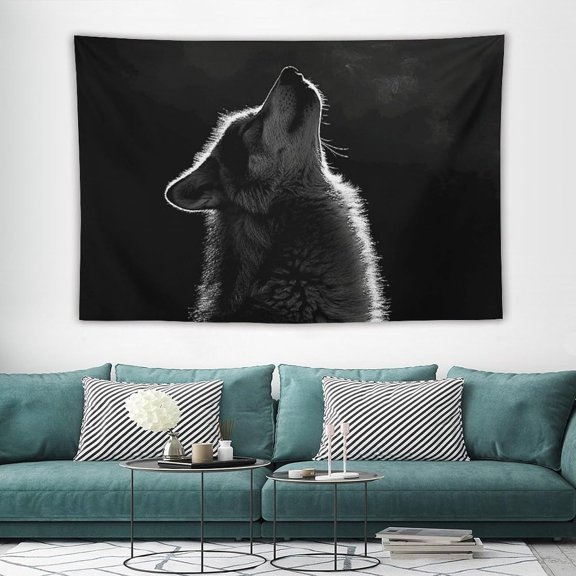 Wolf Facing The Moon Tapestry Wall Hanging Blanket Wall Art Tapestries Ceiling Tapestry Personalized Backdrop Posters Home Decoration for Bedroom Office Dorm Living Room 40"x60"