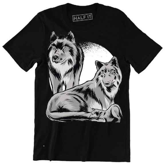Wolf Family Cool wild Animal Forest With Full Moon Men's T-Shirt