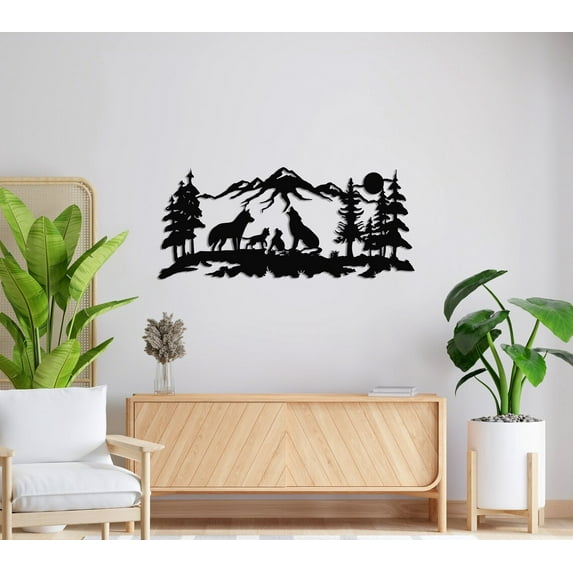 Wolf Family Metal Wall Decor for Home and Outside - Wall-Mounted Geometric Wall Art Decor - Drop Shadow 3D Effect Wall Decoration for Living Room Bedroom