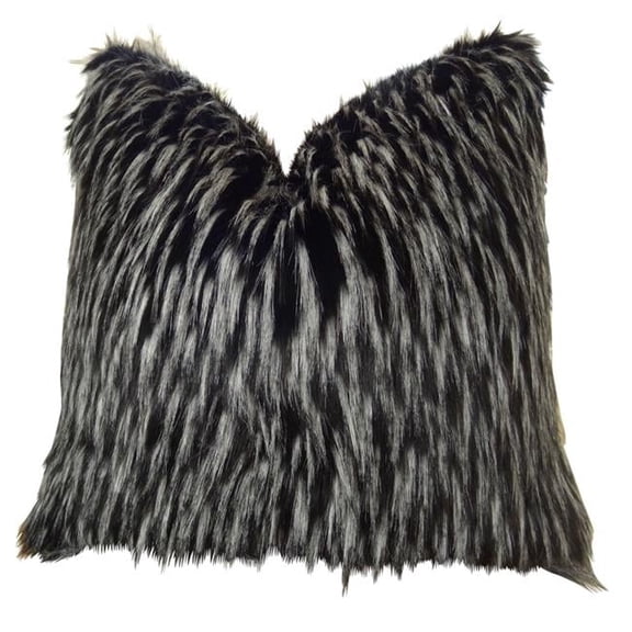 Wolf Faux Fur Handmade Throw Pillow, Black & White - 12 x 25 in.