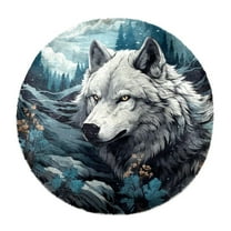 Wolf Faux Rabbit Fur Rug - Super Soft Fur Round Rug, Comfy Fluffy Shag Furry Circle Rugs for Kids Room, Living Room, Cute Non-Slip Plush Fuzzy Circular Area Rug Floor Carpets