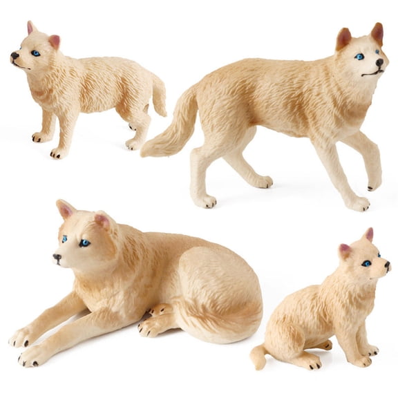 Wolf Figurines Set of 4Pcs Realistic Figures for Landscape Decorations Early Educational Toy Birthday Party Gift
