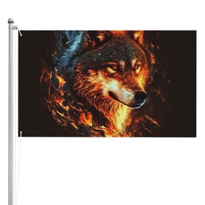 Wolf On Fire Burning Cool Flaming Double Sided Flag 3x5FT Reversible Garden Flag Outdoor Decor for House, Porch, Lawn, Yard, Indoor Wall, Party Decoration