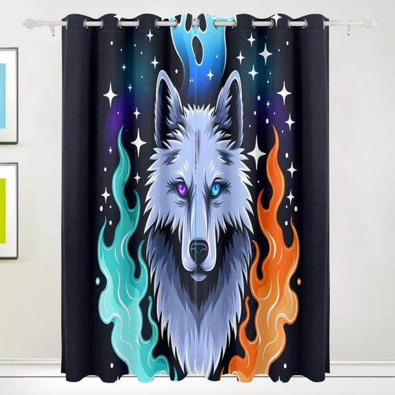 Wolf Fire Ghost Black Out Curtains 72 Inch Length Curtains for Sliding Glass Doors Bedroom Living Room 2 Pack