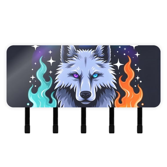 Wolf Fire Ghost Mail Holder Organizer Wall Mount with Shelf Key Holder Key Rack with 5 Key Hooks for Wall Decorative