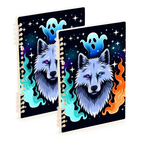 Wolf Fire Ghost Ring Binder Notebook Journey Note Diary College Ruled Spiral Notebook Study Loose Leaf Paper A5 60 Pages