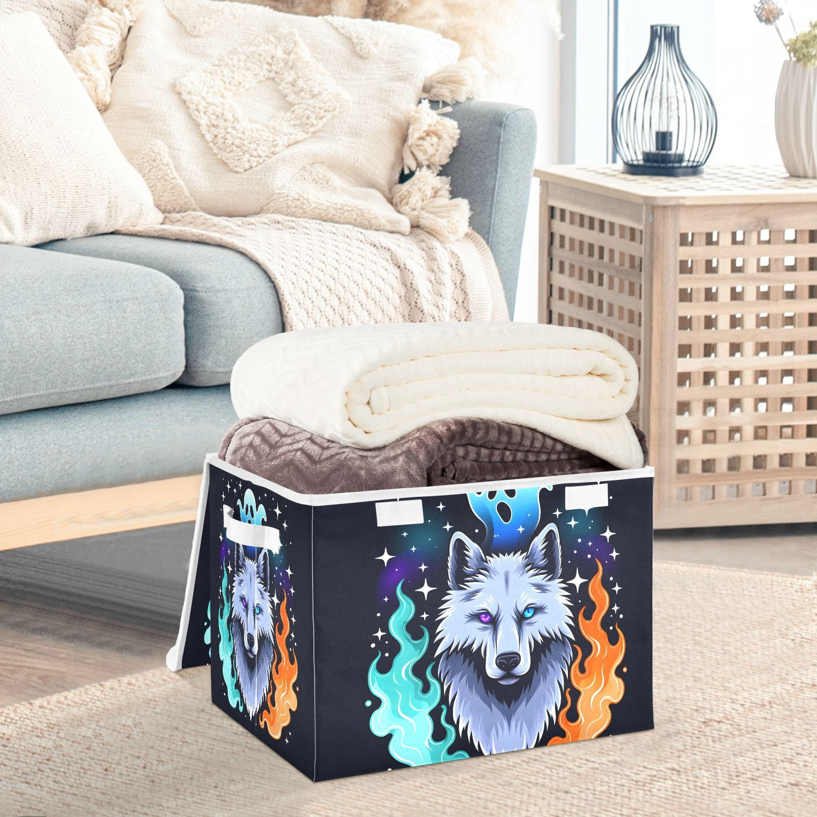 Wolf Fire Ghost Storage Basket Foldable Laundry Basket Shelf Kids Toy ...