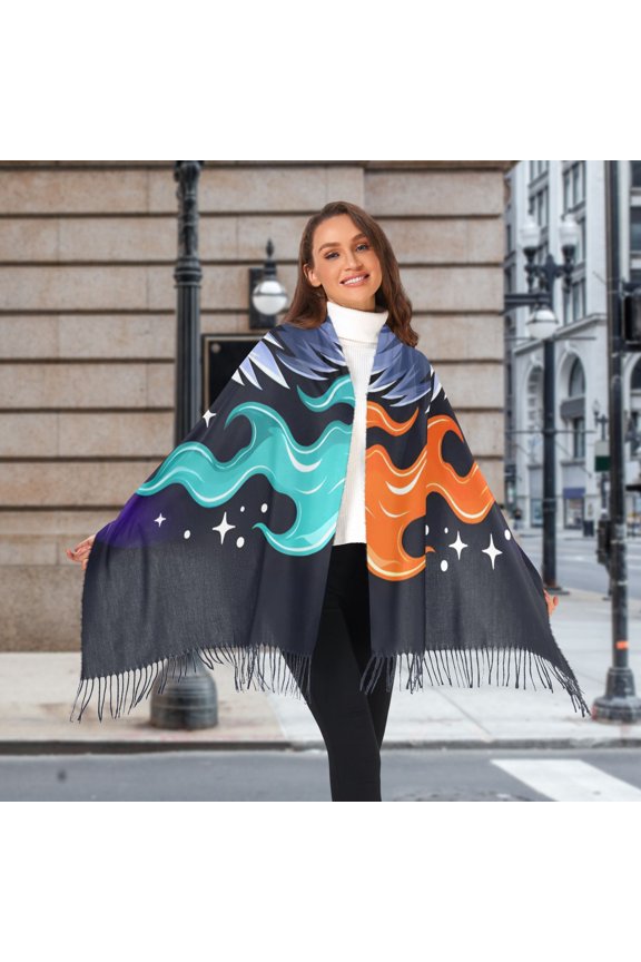 Wolf Fire Ghost Winter Scarf for Women Fashion Warm Long Soft Blanket Scarves Gifts