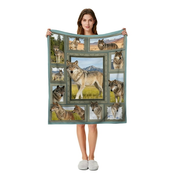 Wolf Flannel Blanket – Ultra Soft Warm Throw with Majestic Wolf Collage Design, Cozy Lightweight Bedding for Couch or Bed, Wildlife Gift for Nature and Animal Lovers - 50"x40"