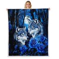 thumbnail image 1 of Wolf Fleece Blanket Throw 50"X60",Blue Rose Flowers Sherpa Blanket,Throw Blanket,Safari Couple Wolves Fuzzy Blanket Woodland Animals Plush Bed Blanket Teens, 1 of 6