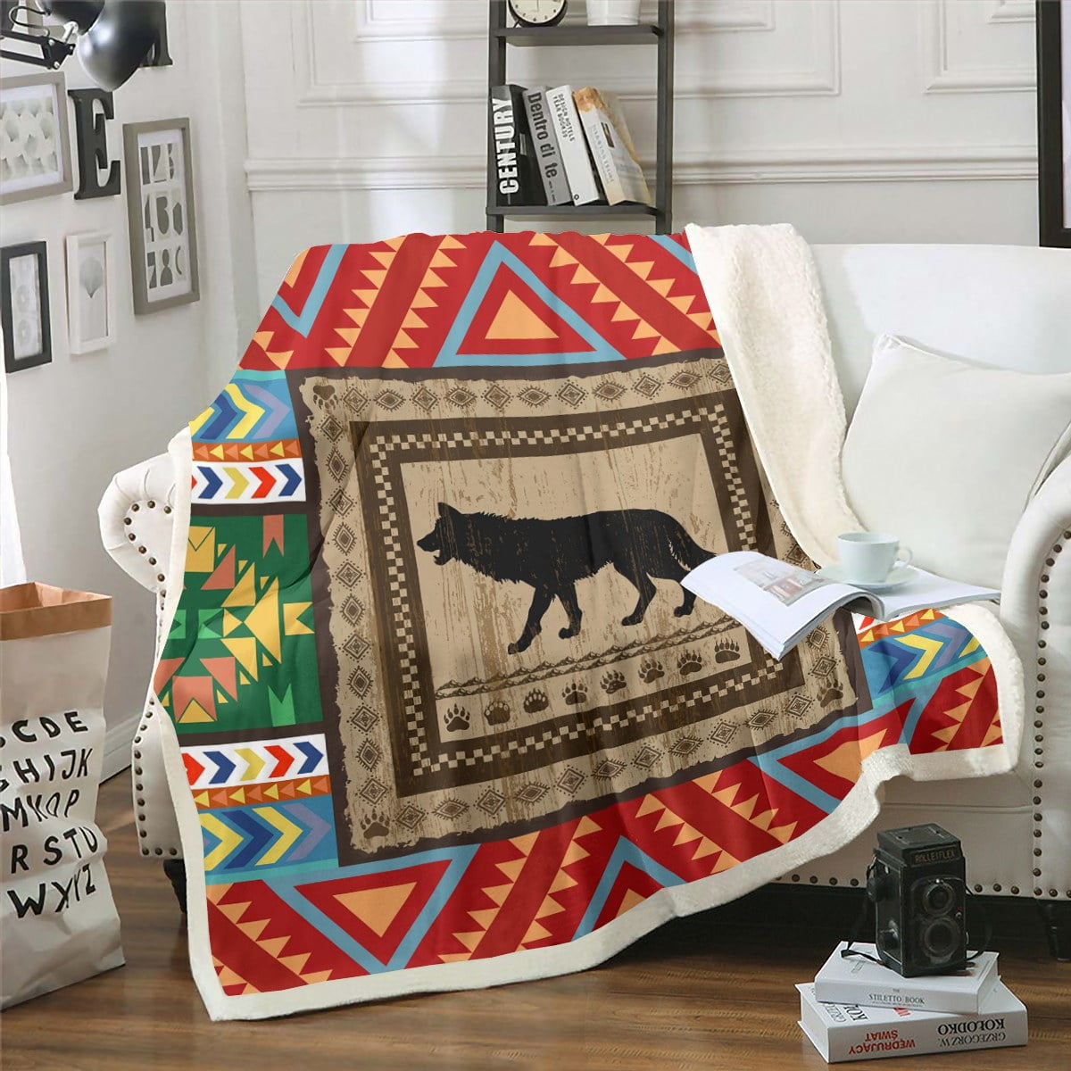 Soft Wolf Fleece Blanket - Reversible Sherpa Throw For Bed, Couch & Camping - Queen 90x90 Inches
