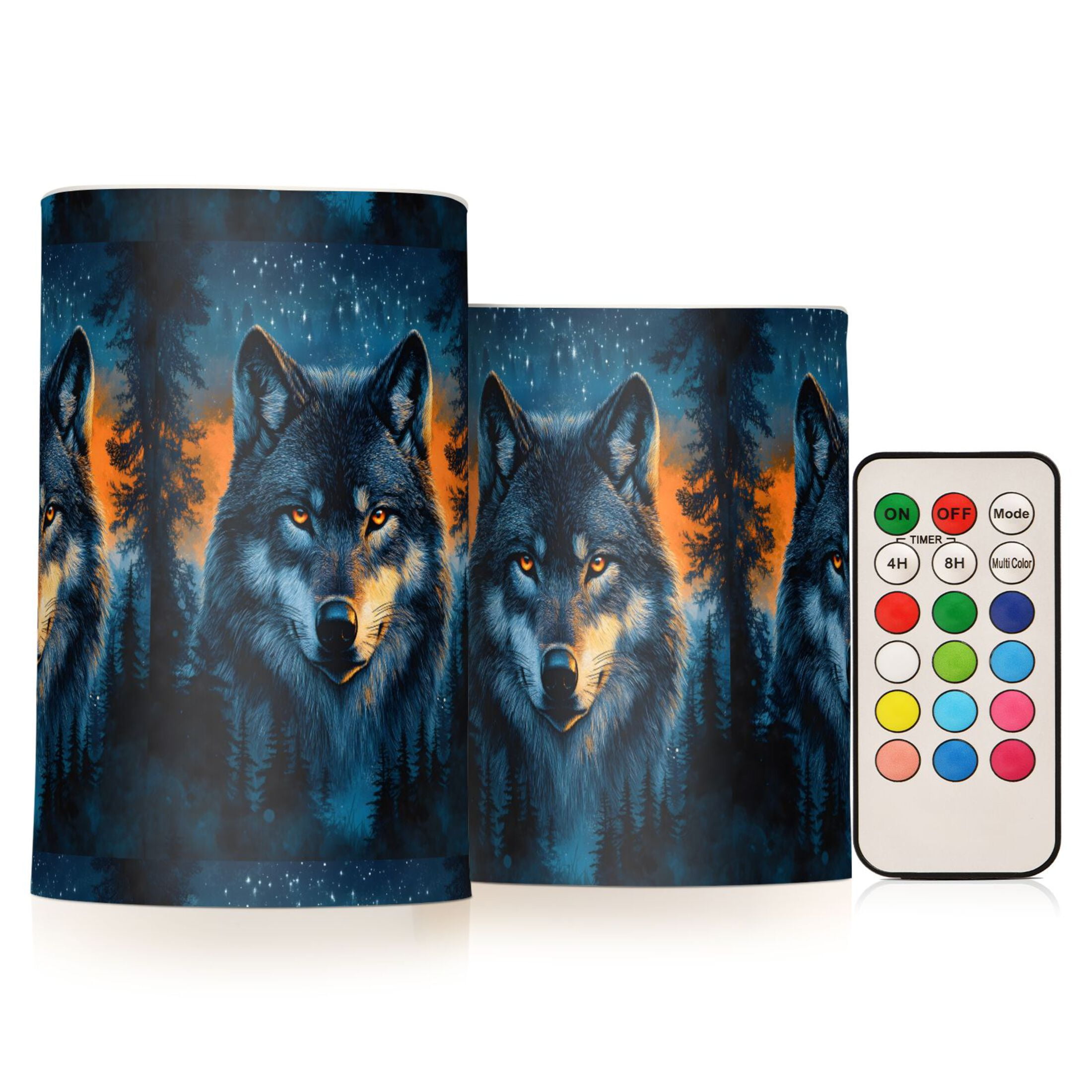 Wolf Flickering Flameless Candles Battery Operated with Remote Timer LED Pillar Candles Set of 2