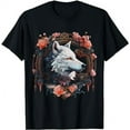 thumbnail image 1 of Wolf Flowers - Animal Lovers Animal Art Motif Wolf Large size breakable trend T-Shirt, 1 of 3