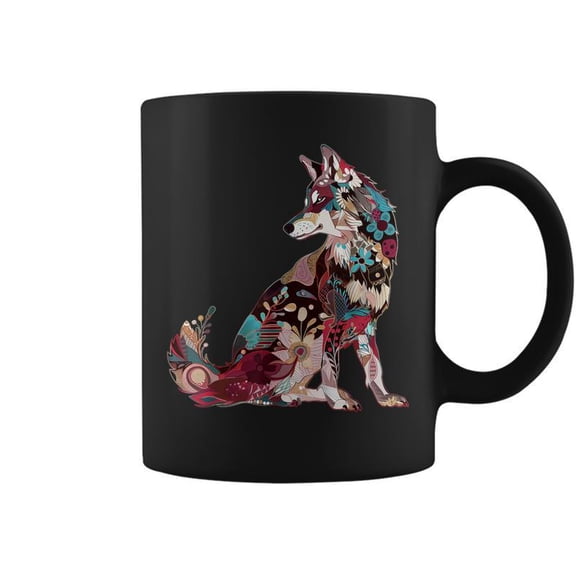 Wolf Flowers Floral Wolf Lover Coffee Mugs