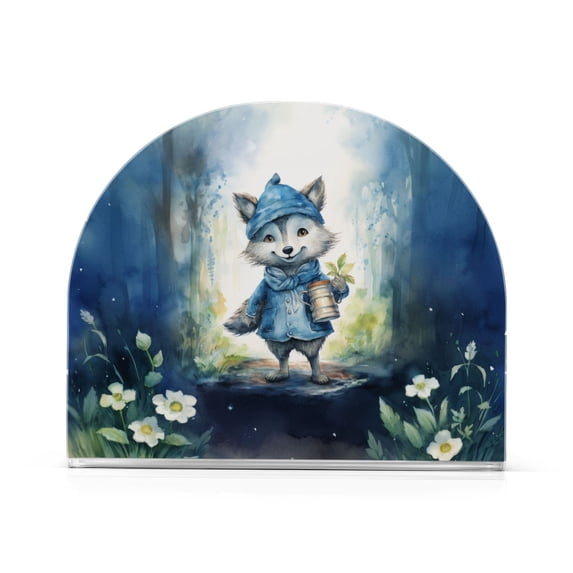 Wolf Forest Flowers Napkin Holder for Table Clear Napkin Stand Paper Holder Acrylic Organizer Dispenser Napkins for Dinner Kitchen Restaurant Room