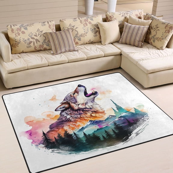 Wolf Forest Mountain Area Rug Washable 80 x 58 Floor Carpet Mat Non Slip for Bedroom Living Room Home Decor