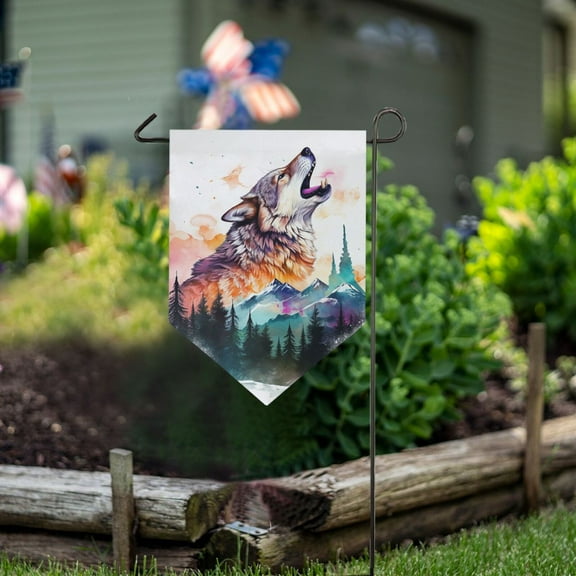 Wolf Forest Mountain Garden Flag 18" x 12.5" Double Sided Yard Lawn Outdoor Decor Small Yard Flags
