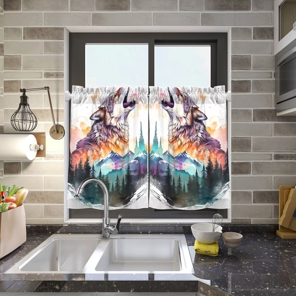 Wolf Forest Mountain Kitchen Curtains Half Tier Curtain 2 Rod Pockets Bathroom Bedroom Cupborad Living Room 27"x24"