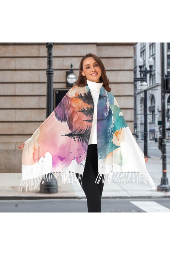 Wolf Forest Mountain Winter Scarf for Women Fashion Warm Long Soft Blanket Scarves Gifts