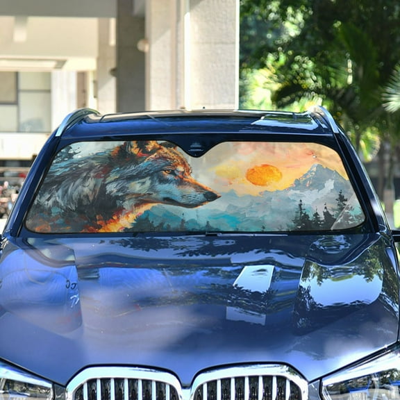 Wolf Forest Moutain Sun Automotive Front Car Windshield Sun Shade Reflector Foldable for Front Fit for Cars Truck SUVs