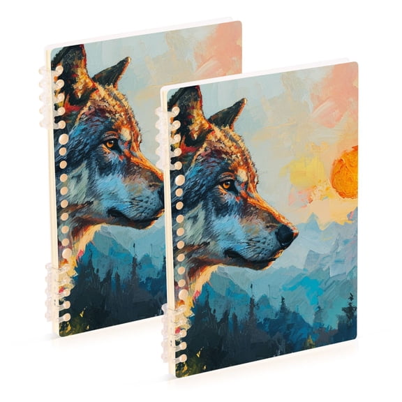 Wolf Forest Moutain Sun Ring Binder Notebook Journey Note Diary College Ruled Spiral Notebook Study Loose Leaf Paper A5 60 Pages