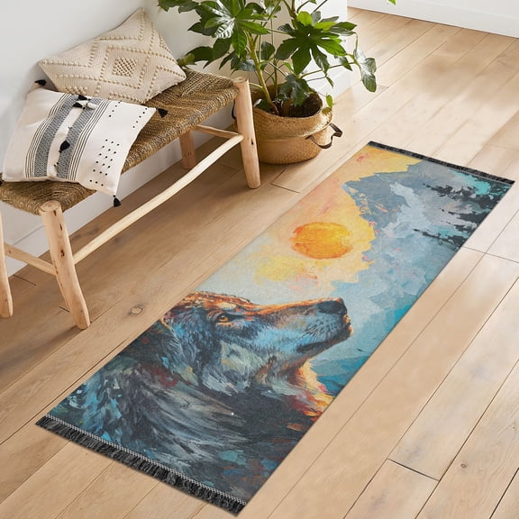 Wolf Forest Moutain Sun Runner Rug Machine Washable Area Rugs Carpet Non Slip Entryway Mat for Bedroom Entryway Front Door