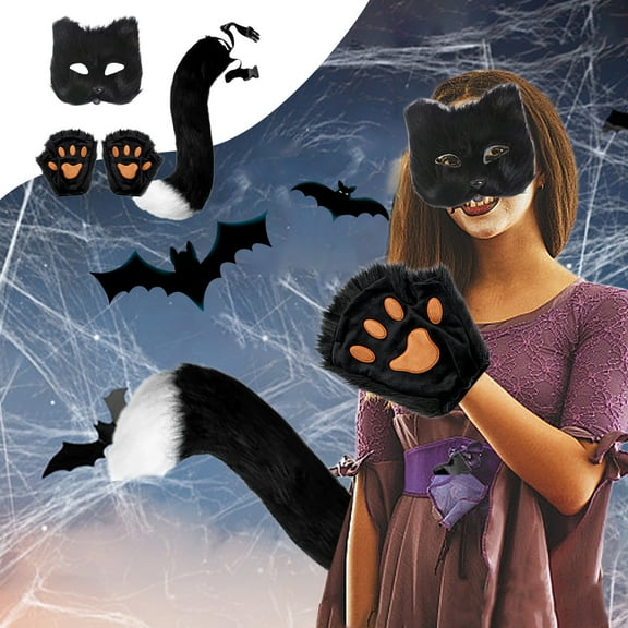 Wolf Fox Tail Clip Ears and Gloves Set,Cat Ears and Tail,Wolf Fox Ears Long Tail Set for Halloween,Animal Halloween Christmas Fancy Party Costume Toys for Women Men