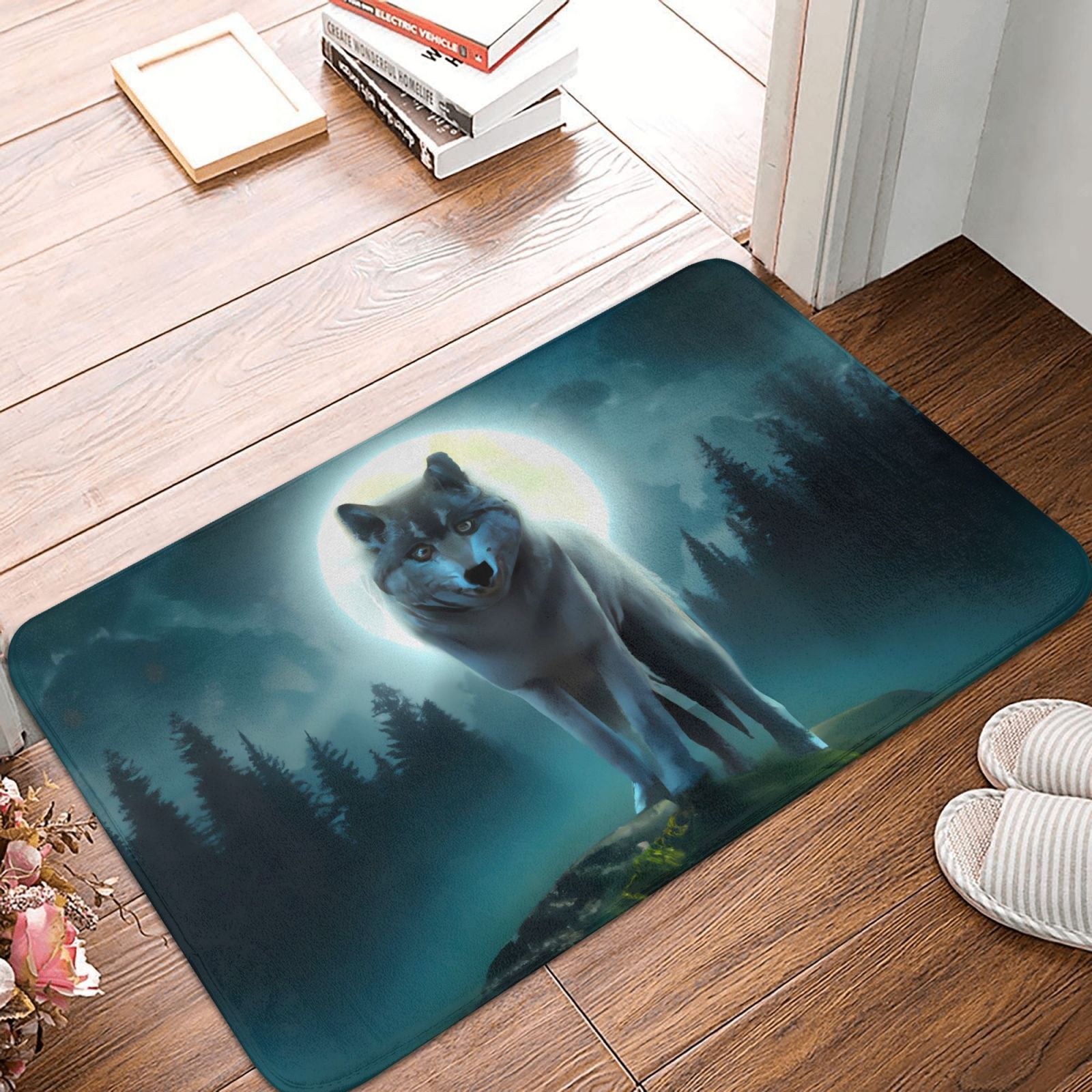 Wolf Front Door Mat, Front Door Mat Indoor Outside Entrance, Easy Clean