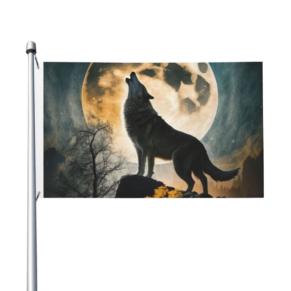 Wolf Full Moon Howling Flag 3X5 Ft Garden Yard House Flags Banner Sign Outdoor Indoor Party Home Garden Decoration