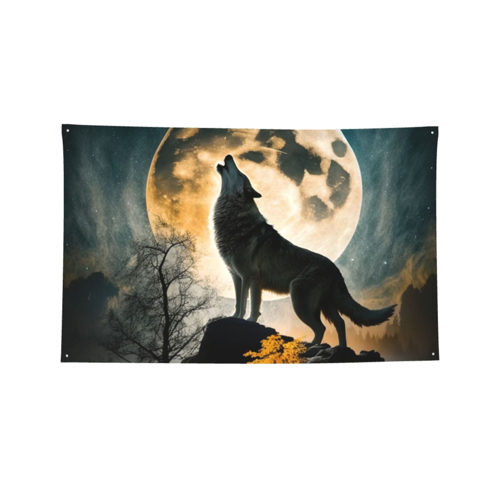 Wolf Full Moon Howling Four Hole Decorated Banner Flag for Garden Yard Home Decoration Indoor Outdoor 4x6 Ft